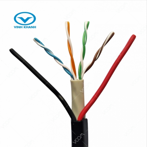 Cáp LAN liền nguồn CAT5E UTP 24AWG 4PRS/PVC + 2 VCm0.5mm2 - PE- OVAL (305m)