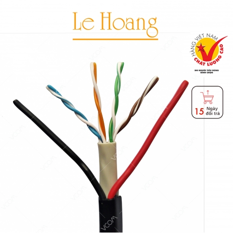 Cáp LAN liền nguồn CAT5E UTP 24AWG 4PRS/PVC + 2 VCm0.5mm2 - PE- OVAL (305m)